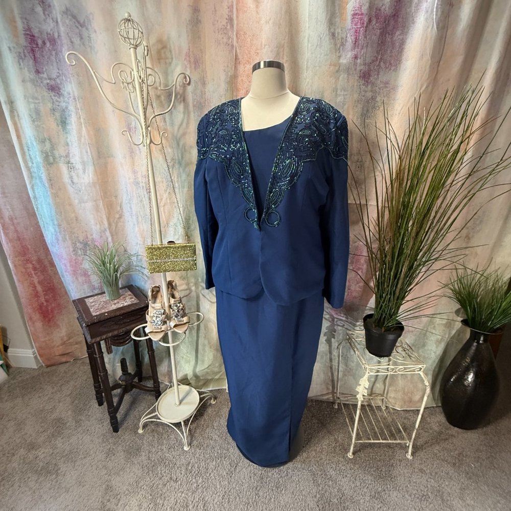 📌Forever Yours Beaded 2-Pcs Evening - Formal - MOB Dress & Matching Jacket